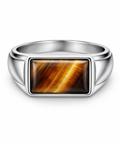 Sleek sterling silver ring with Tiger's Eyes Original Natural