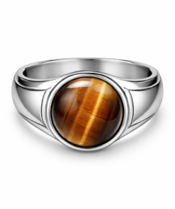 Original Tigers Eyes Ring Round Shape with carved edges